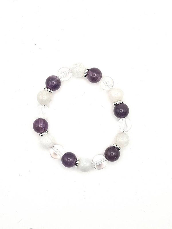 N°1259 - Le bracelet de la clarté et de l’éveil Intérieur : Améthyste, Cristal de Roche, Pierre de Lune