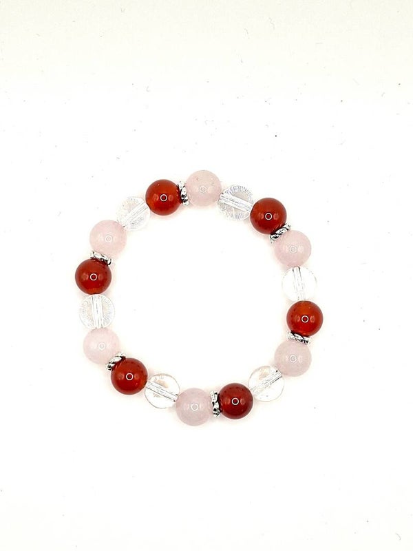 N°1262 — Le bracelet de la confiance et de la clarté : Cornaline, Quartz Rose, Cristal de Roche