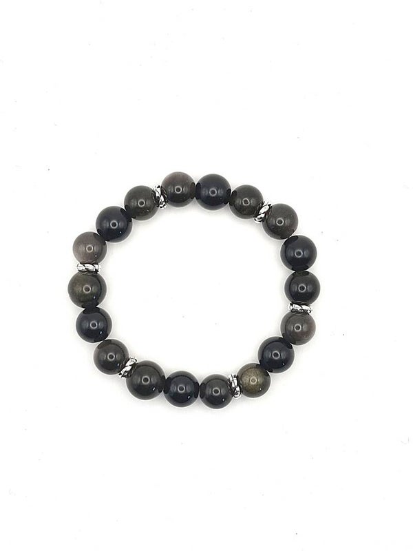 N°1264 - Le bracelet triple bouclier et d'ancrage : Onyx, Obsidienne Argentée et Obsidienne Dorée