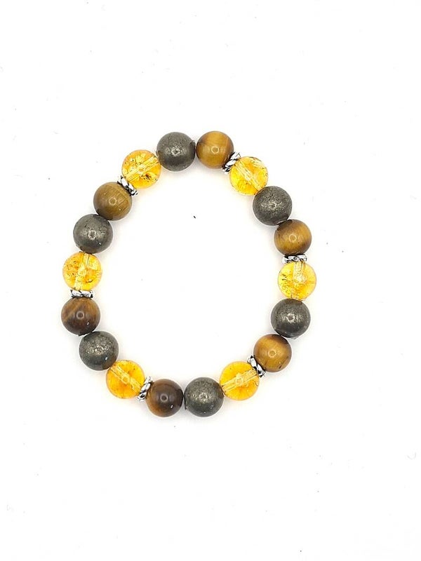 N°185 - Le bracelet de la confiance en soi et de l'affirmation : Citrine, Œil de Tigre et Pyrite