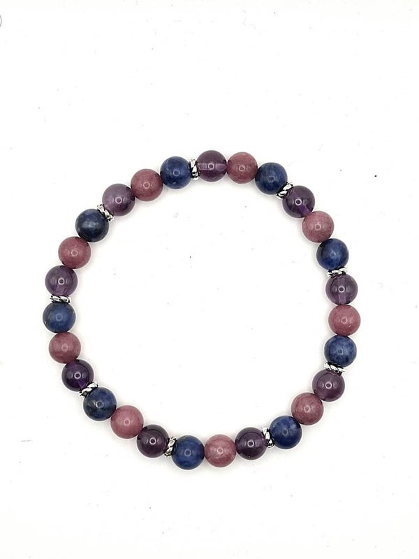 N°1002 - Le bracelet contre le stress et pour la confiance en soi : Lépidolite, Sodalite, Améthyste