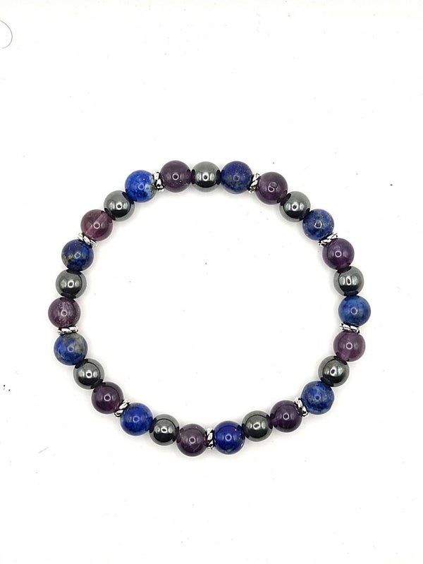 N°1004 - Le bracelet contre les maux de tête : Améthyste, Hématite, Lapis-Lazuli