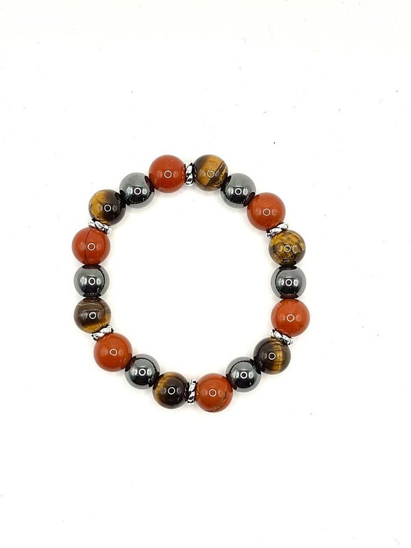 N°356 — Le bracelet du courage ancestral : Hématite, Œil de Tigre, Jaspe Rouge