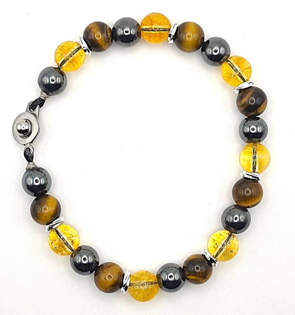 N°715 Le Bracelet de la Réussite : Citrine, Œil de Tigre, Hématite