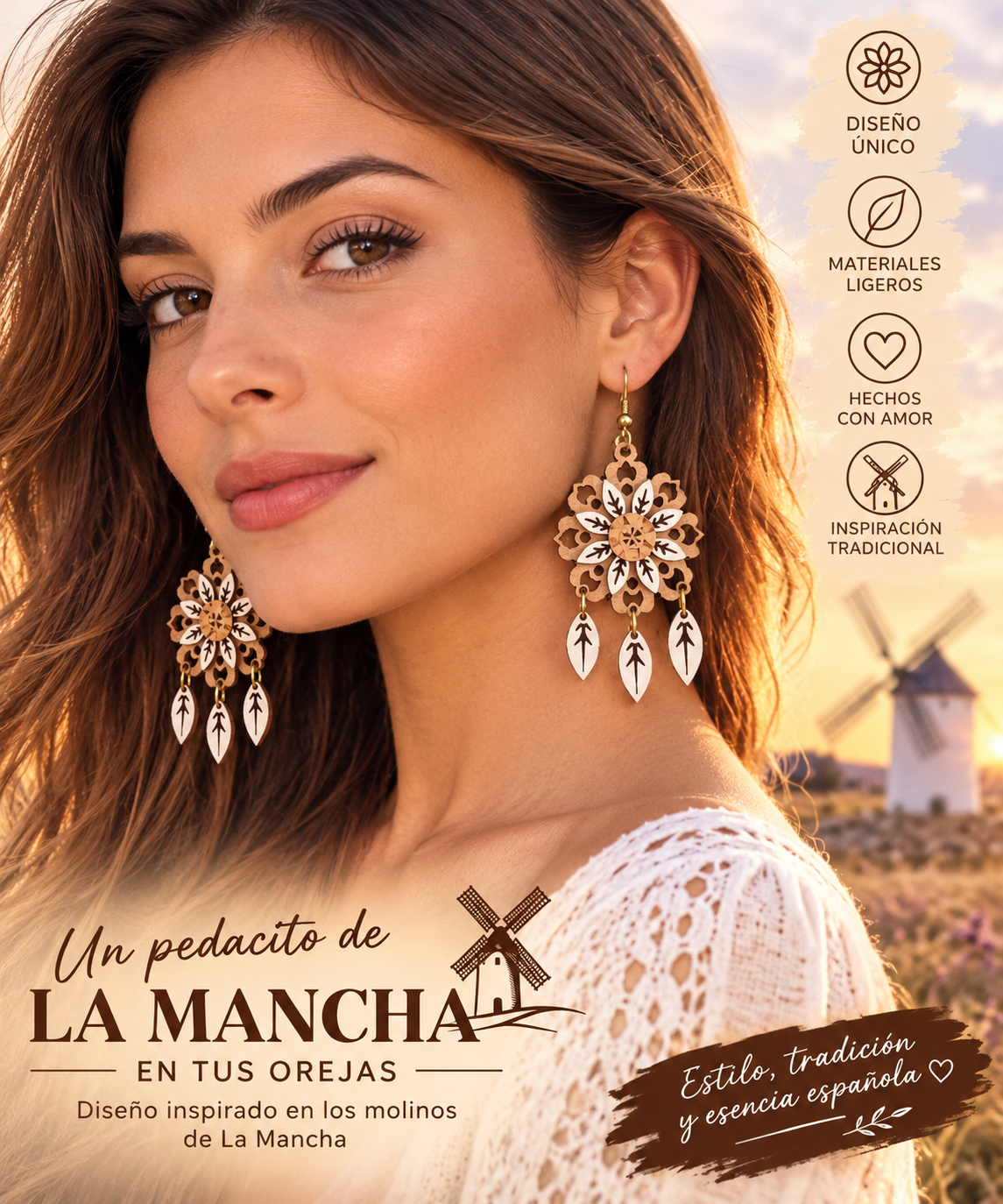 Pendientes de madera Dulcinea - ligeros y artesanales