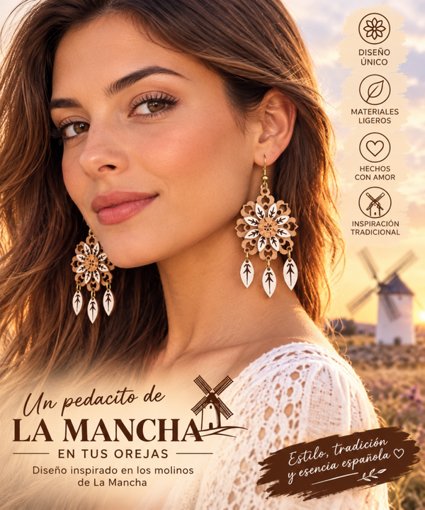 Pendientes de madera Dulcinea - ligeros y artesanales