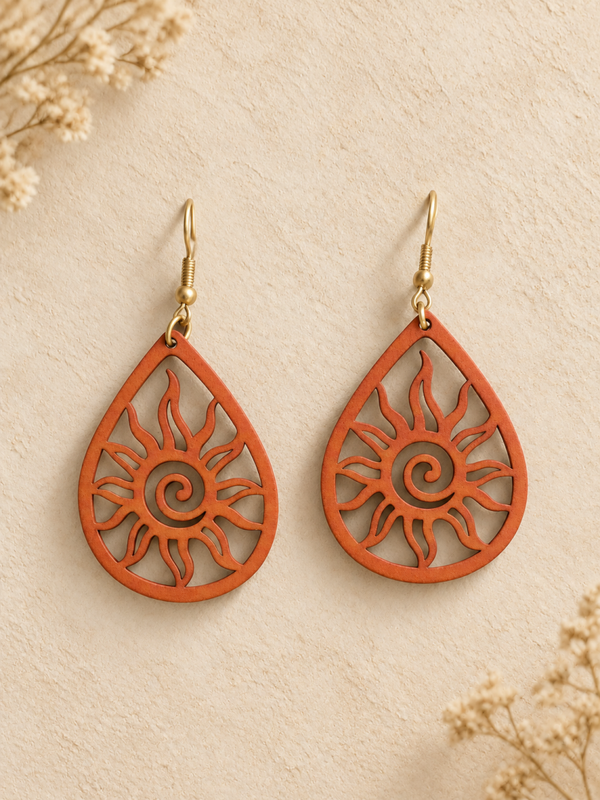 Pendientes de madera Sol F - ligeros y artesanales