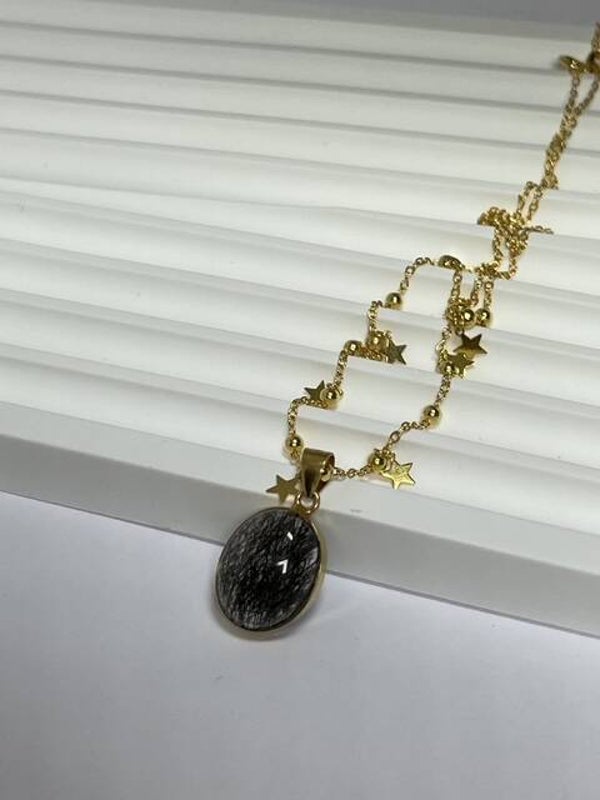 Svart Turmalin i kvarts, smykke i s925