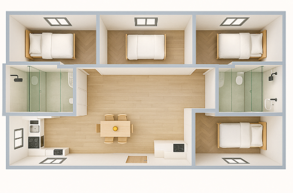 40ft_Four bedrooms One bathroom