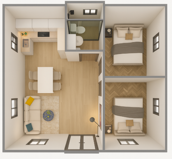 20ft_Two bedrooms One bathroom
