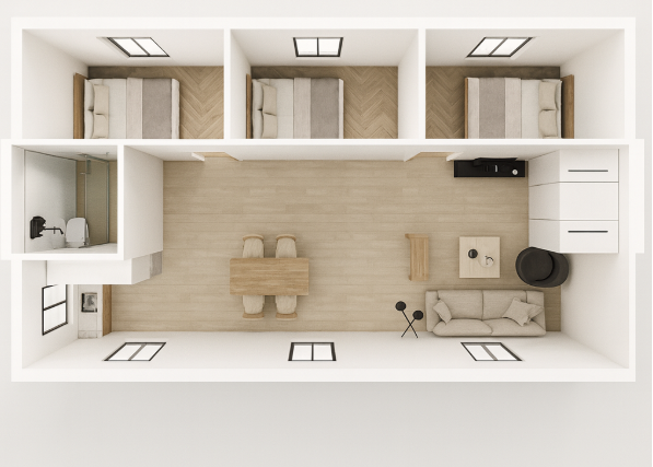 40ft_Three bedrooms One bathroom