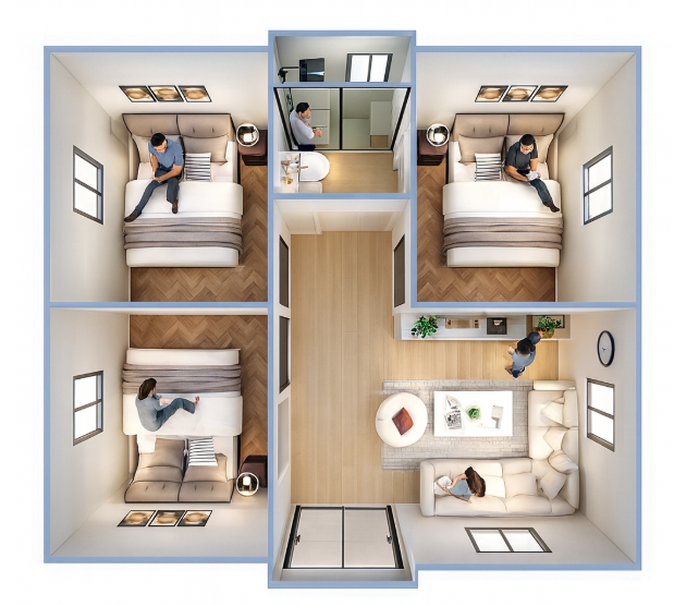 20ft_Three bedrooms One bathroom