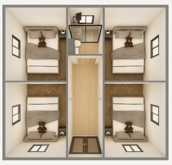 20ft_Four bedrooms One bathroom