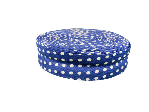 Biaisband Blauw met Witte Stippen - Katoen - 20mm