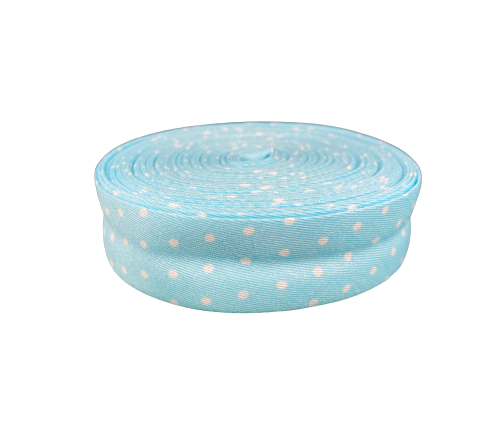 Biaisband Baby Blauw met Witte Stippen - Katoen - 20mm