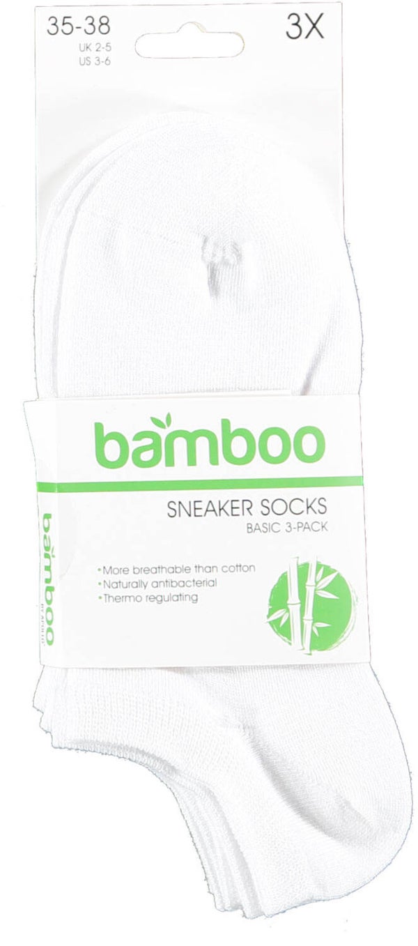 Bamboo bamboe sneakersokken wit 3-pack