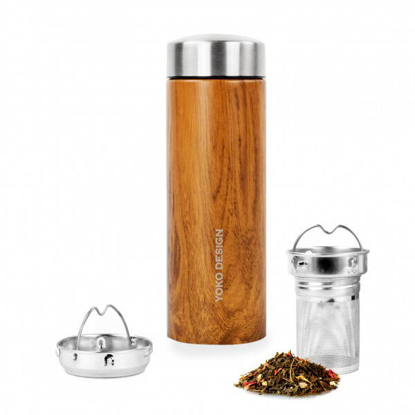 Yoko Design isothermische drinkfles met theefilter 350 ml Wood