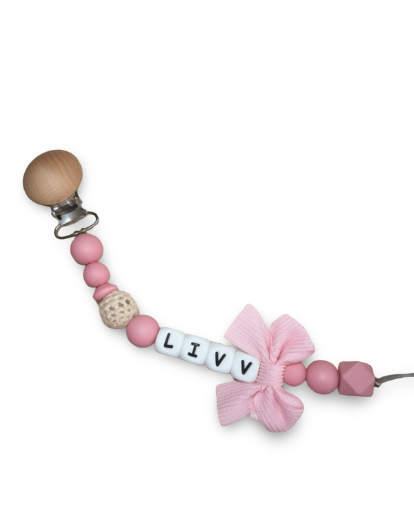 Speenkoord met naam || Strik Pink Lady