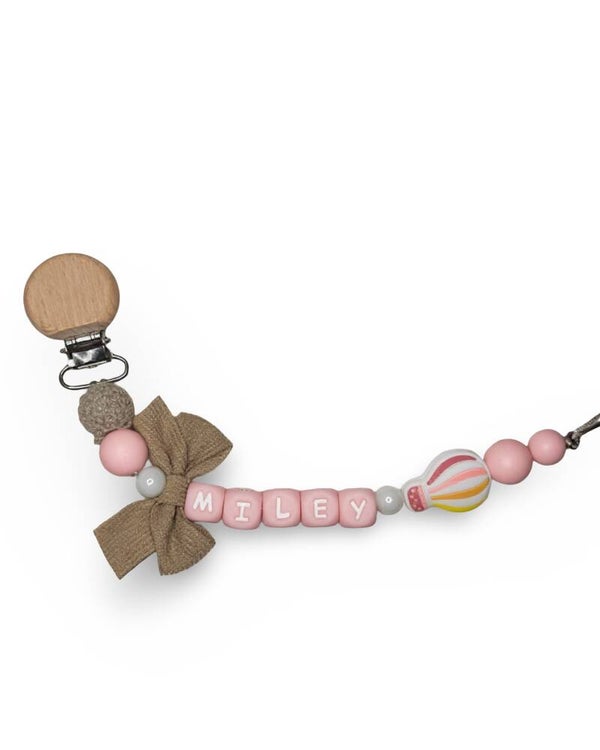 Speenkoord met naam || beige strik ballon