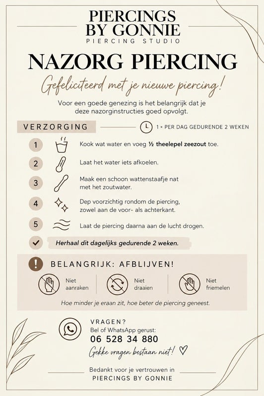 Algemene nazorgkaart van Piercings by Gonnie