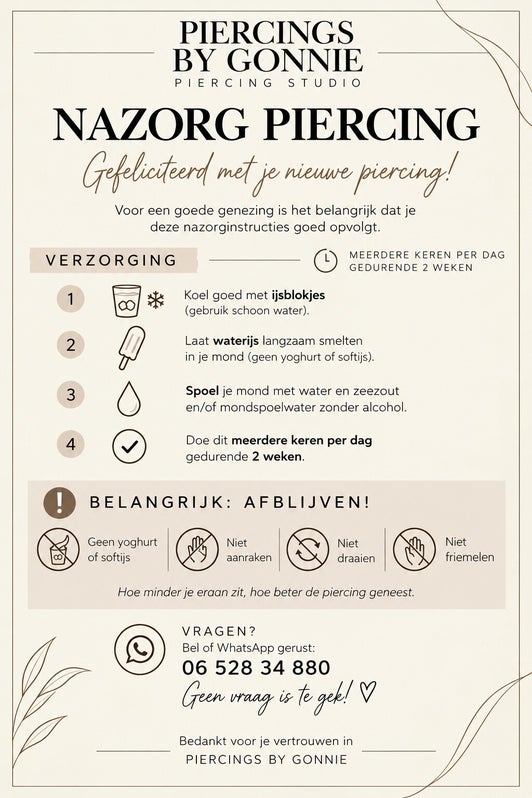 Nazorgkaart voor tongpiercings van Piercings by Gonnie
