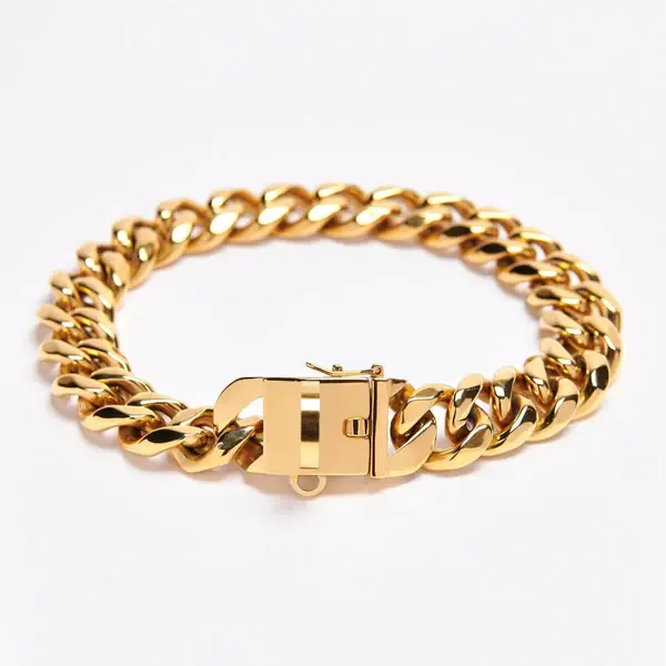 Hundehalsband mit kubanischer Gliederkette – Gold