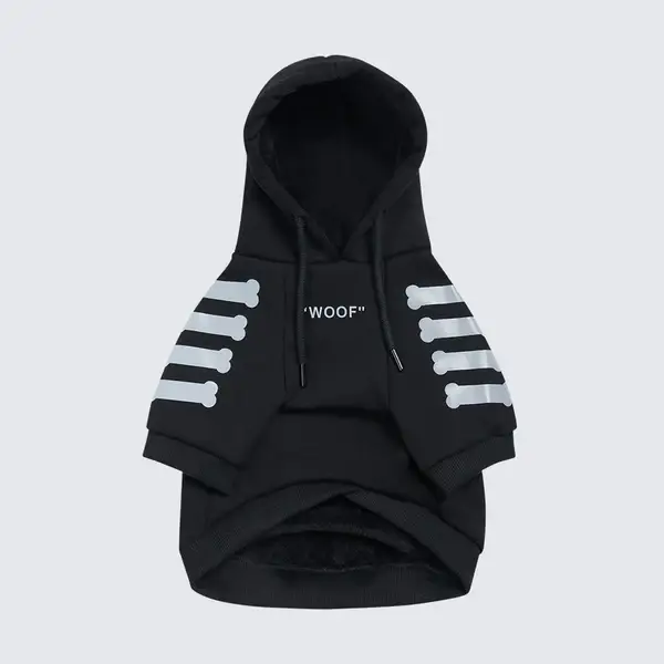 "WOOF" Hunde-Hoodie - Schwarz & Reflektierend