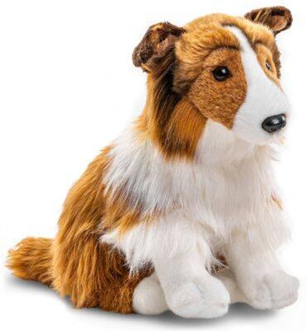 Langhaarcollie mit Leine, sitzend - 27 cm (Höhe)