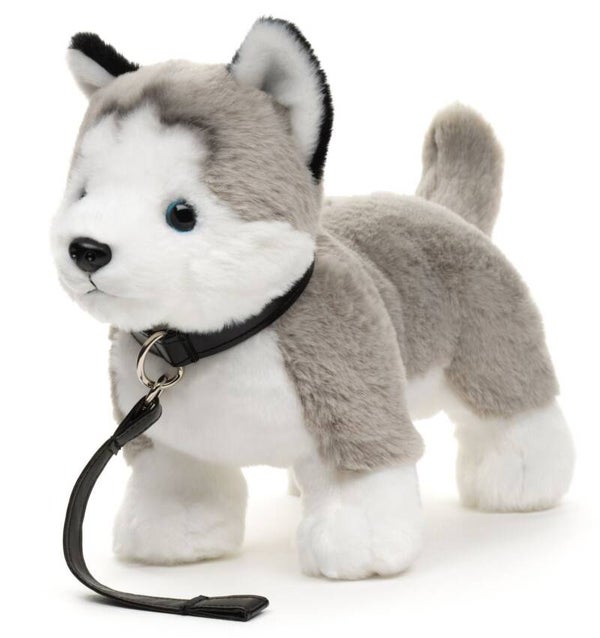 Husky grau mit Leine, stehend | 30 cm (Länge)