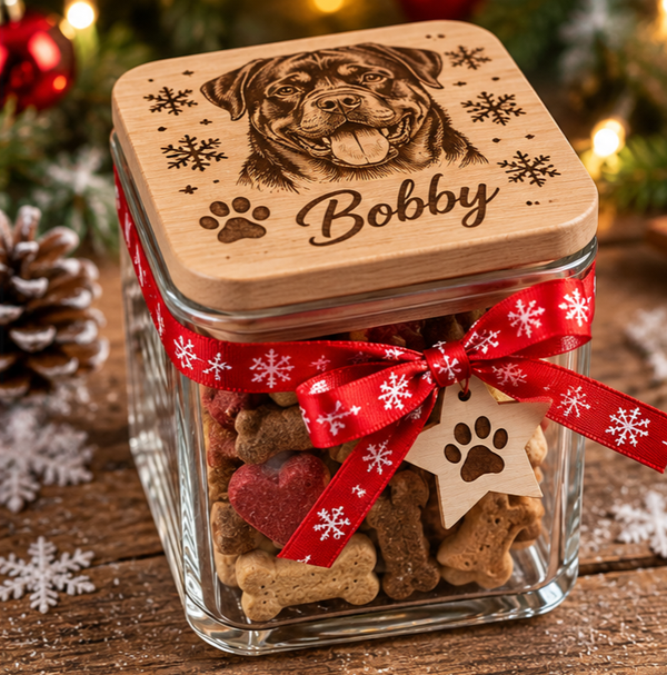 Weihnachtsglas mit persönlicher Fotogravur – Eckig