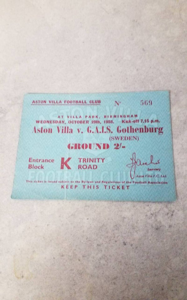 Aston villa v gais gothenburg friendly 1958