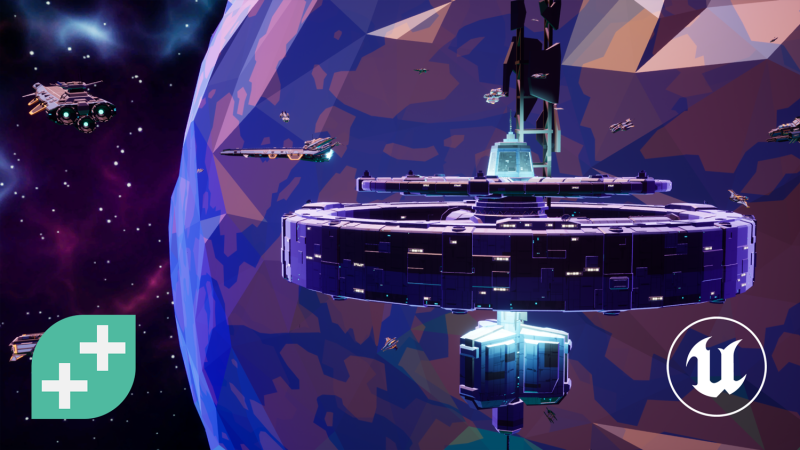 Spacestation orbiting a planet with Spaceships