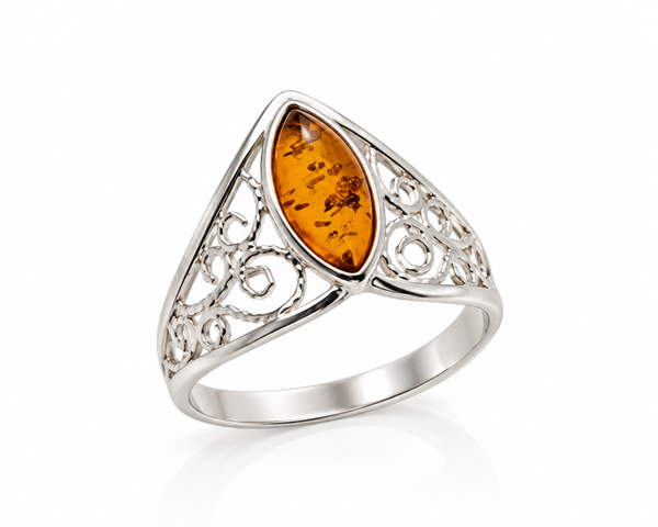 Ring med Cognac Amber 925 Silver