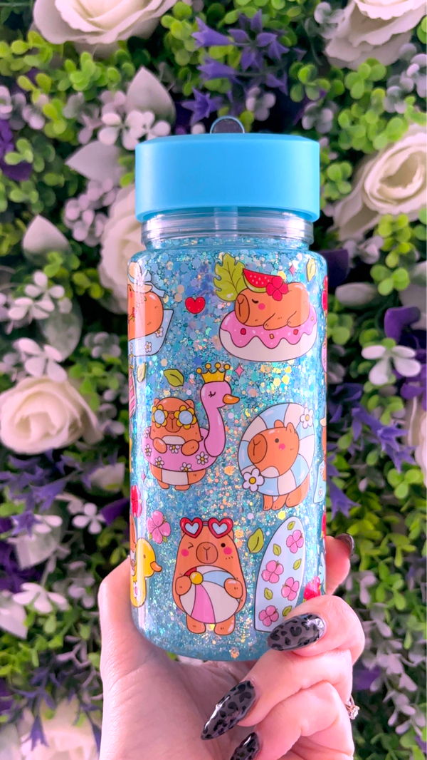 Capybara snowglobe water bottle
