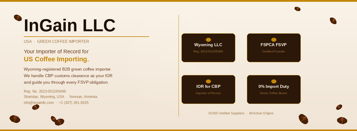 InGain LLC — Green Coffee Importer, Wyoming USA