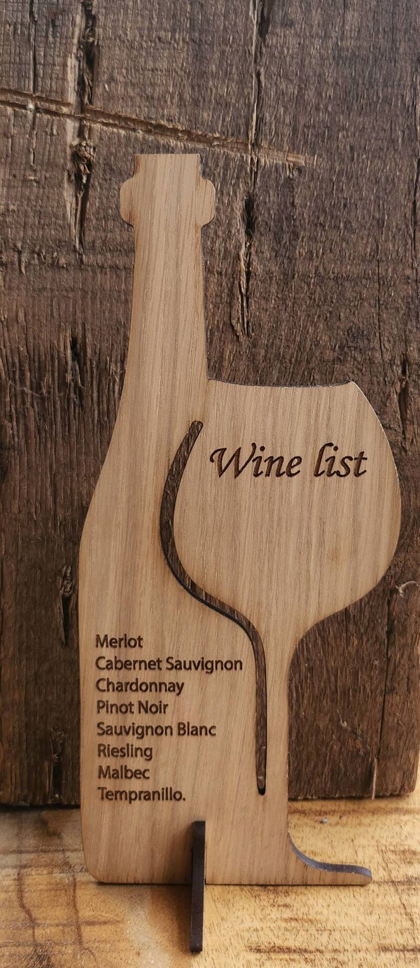 Wine list 25 x 10cm