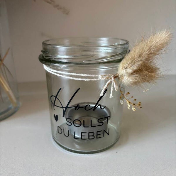 Glas-Teelichthalter „Hoch sollst du leben“