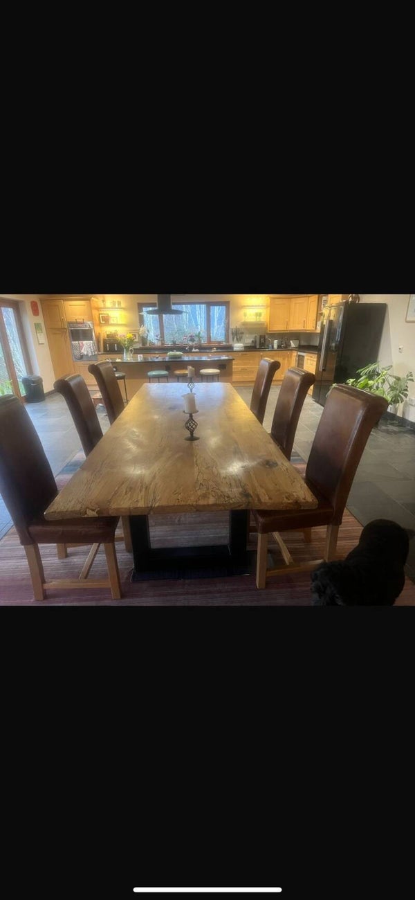 Spalted beech dining table with metal legs