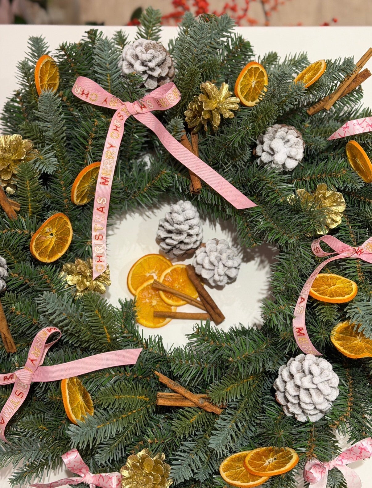 Pink bows Christmas Wreath