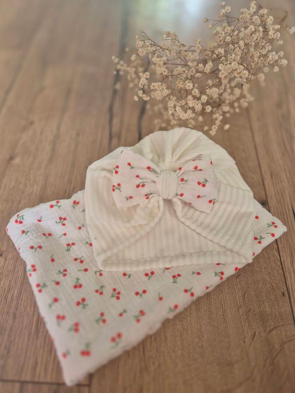 🍒 Ensemble “Chérie Cerise” – Turban & Snood assortis
