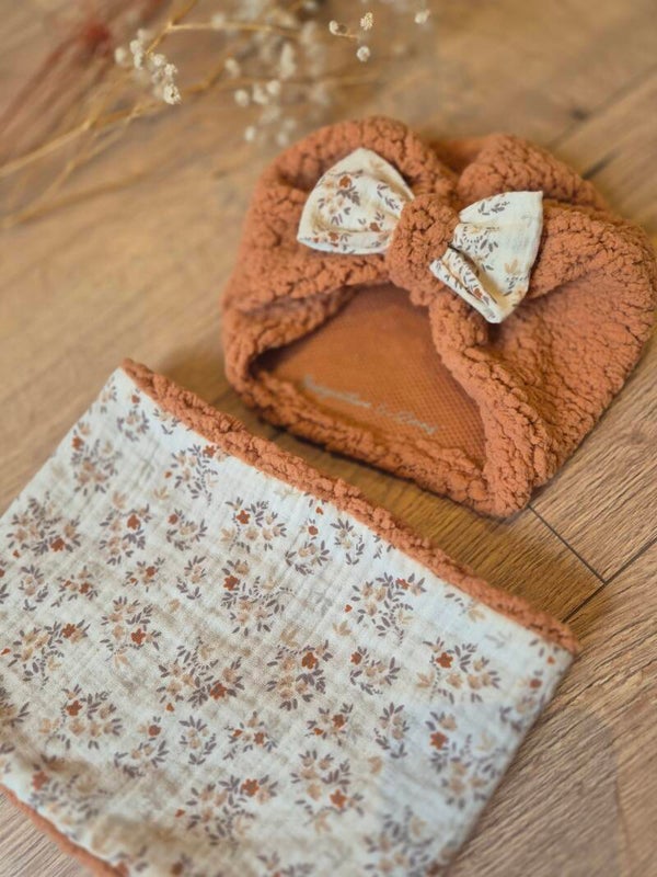 🧣 Ensemble turban & snood bébé – “Automne fleuri”