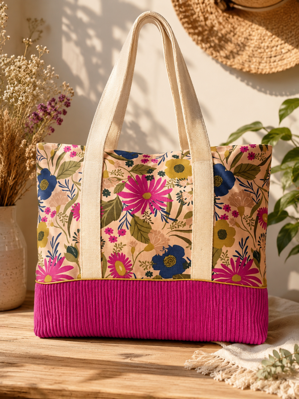 Sac Cabas Fleuri Bohème Rose Fuchsia