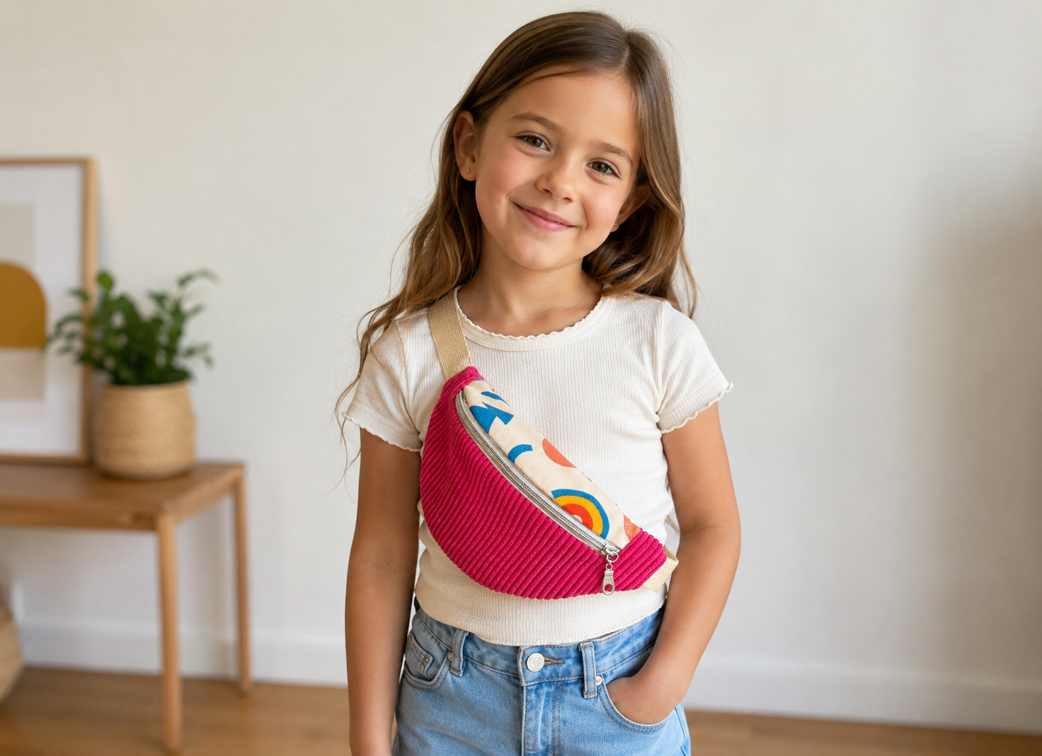 Sac banane velours arc en ciel