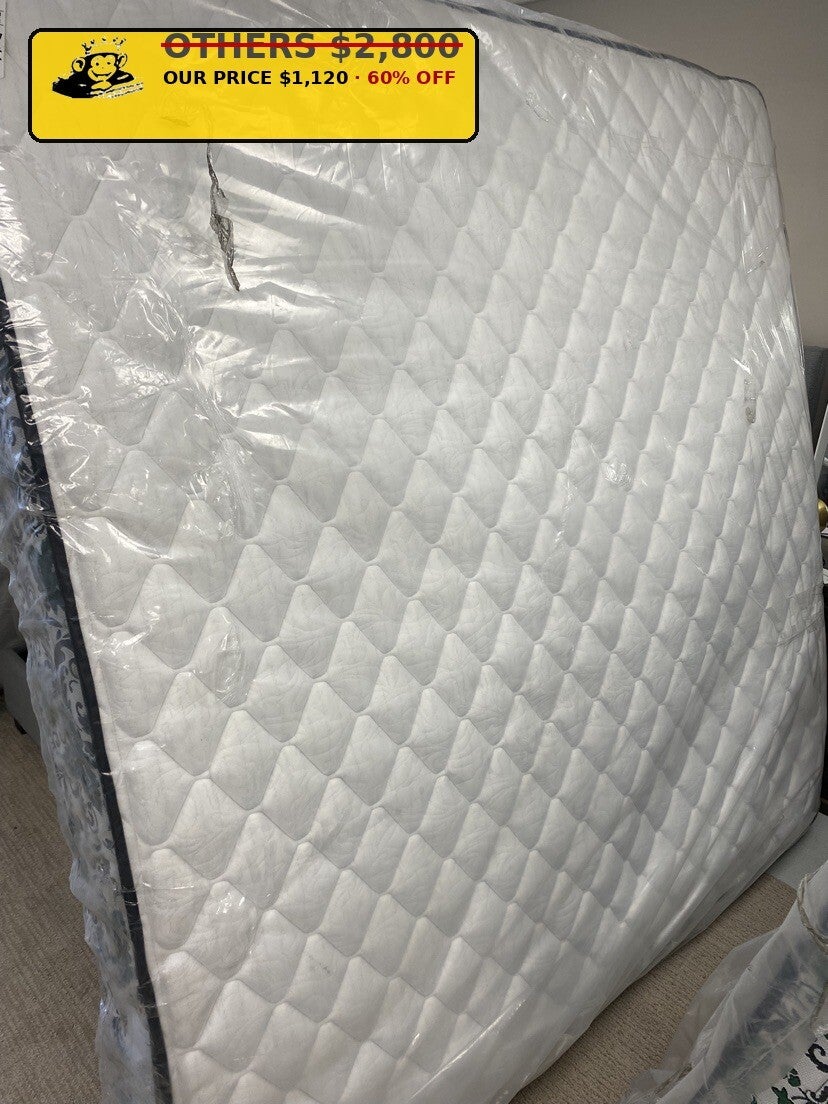 Stack of new wrapped mattresses at Mattress Monkey Liquidation, mattress store in Chilliwack BC