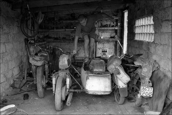 In the garage for motorcycles