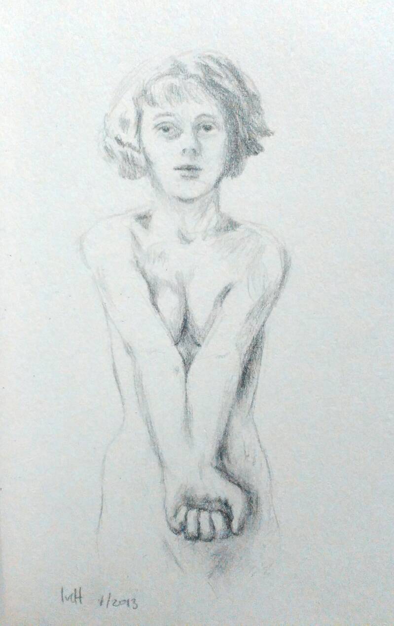 Tied hands. Pencil on paper, 10x15 cm incl. frame, 2013.  €145 (Sold)