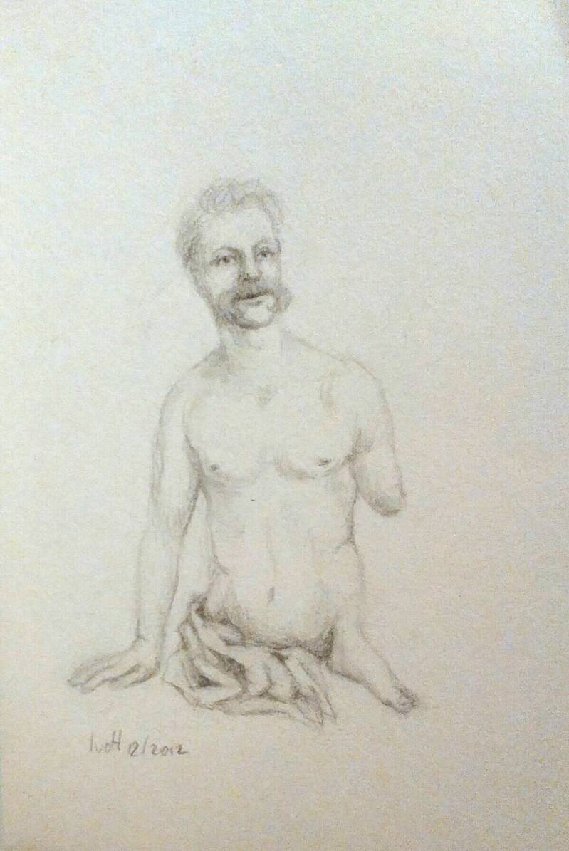 Man stomp en voet aan romp / Man stump and foot on torso. Pencil on paper, 10x15 cm incl. frame, 2012.  €145