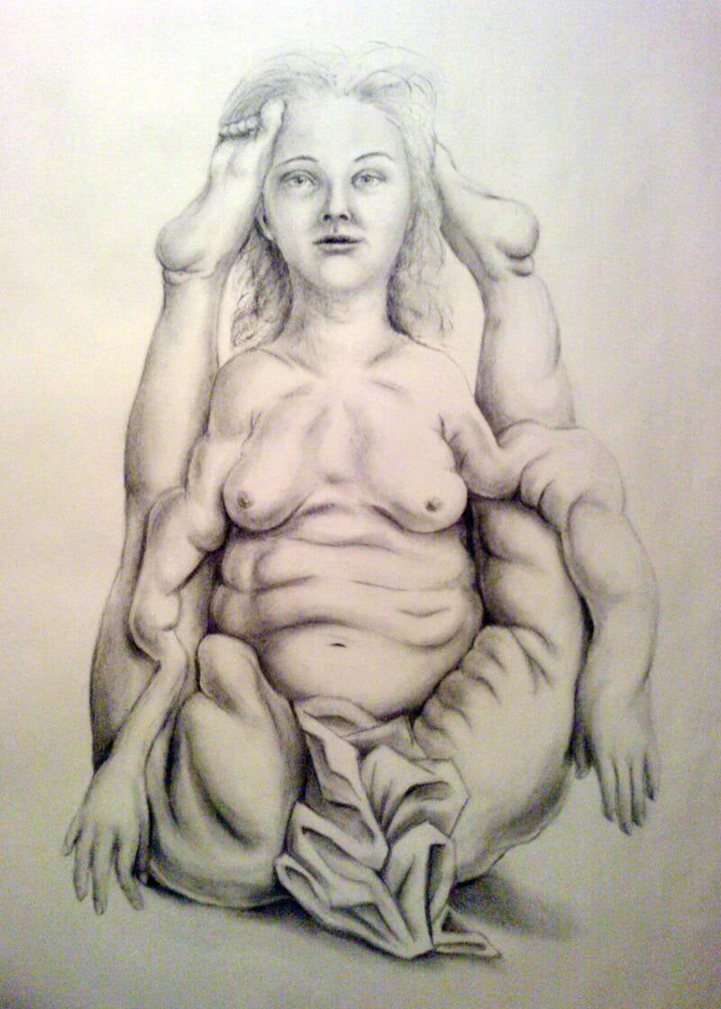 In de knoop / In knots. Pencil on paper, 13x18 cm,   €145