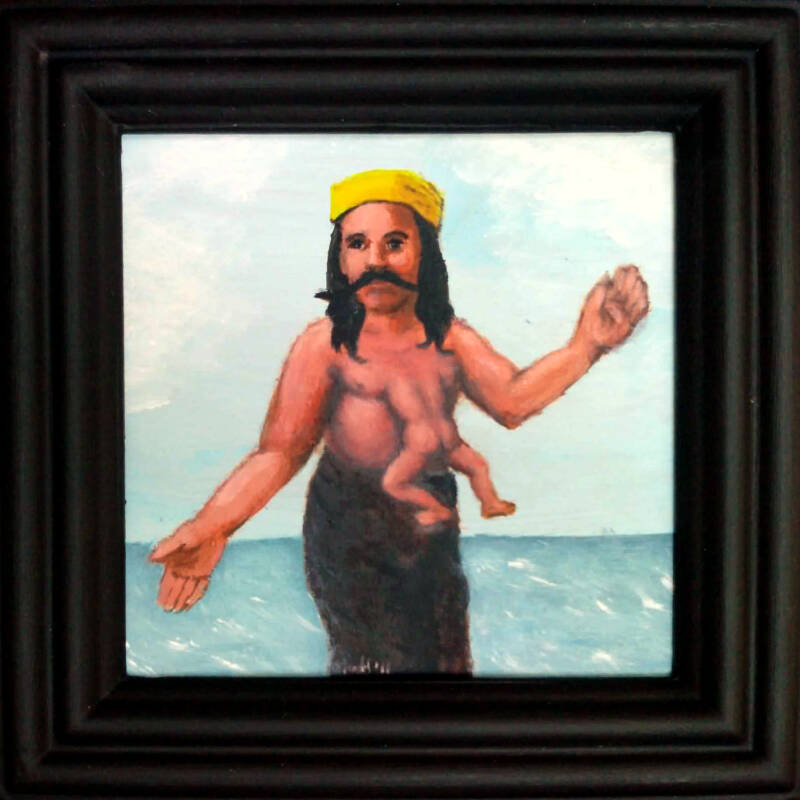 Griek met broer / Greek with brother. Acrylic paint on cardboard, 16x16 cm. incl. frame. €250