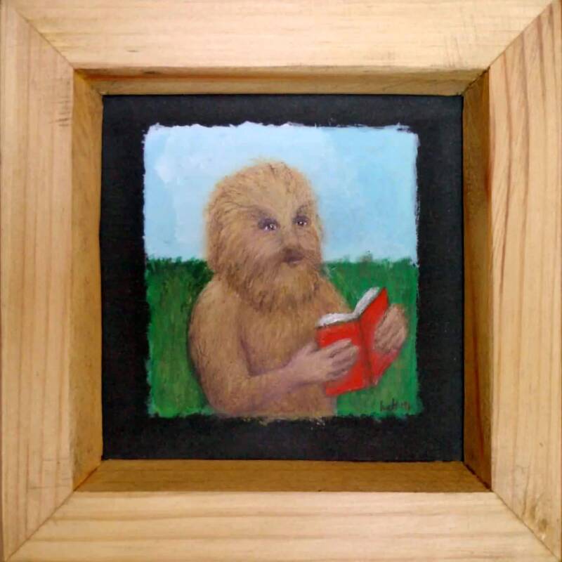Hondjongen / Dogboy.  Acrylic paint on cardboard, 12x12 cm. incl. frame. (Sold)